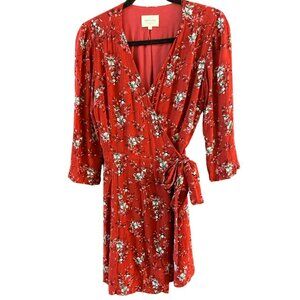 Sézane Womens Red Nadia Floral Wrap Dress Sz 38 Bohemian Boho Chic Cottage Core